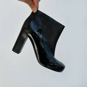 Jil Sander Navy Patent Black Leather Ankle Boots
